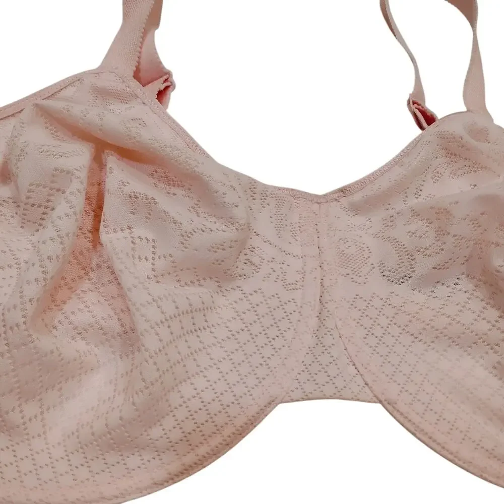 Wacoal US 40H 857210 Lace SoftPink Underwire Bra Breathable Rear Closure Unlined